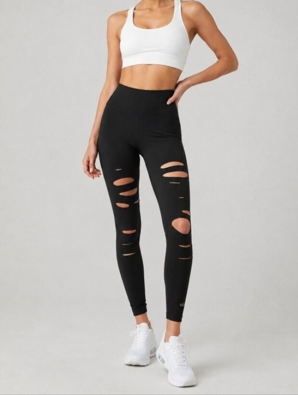 Alo Yoga Ripped Warrior High Waist Leggings Black Cutout Small